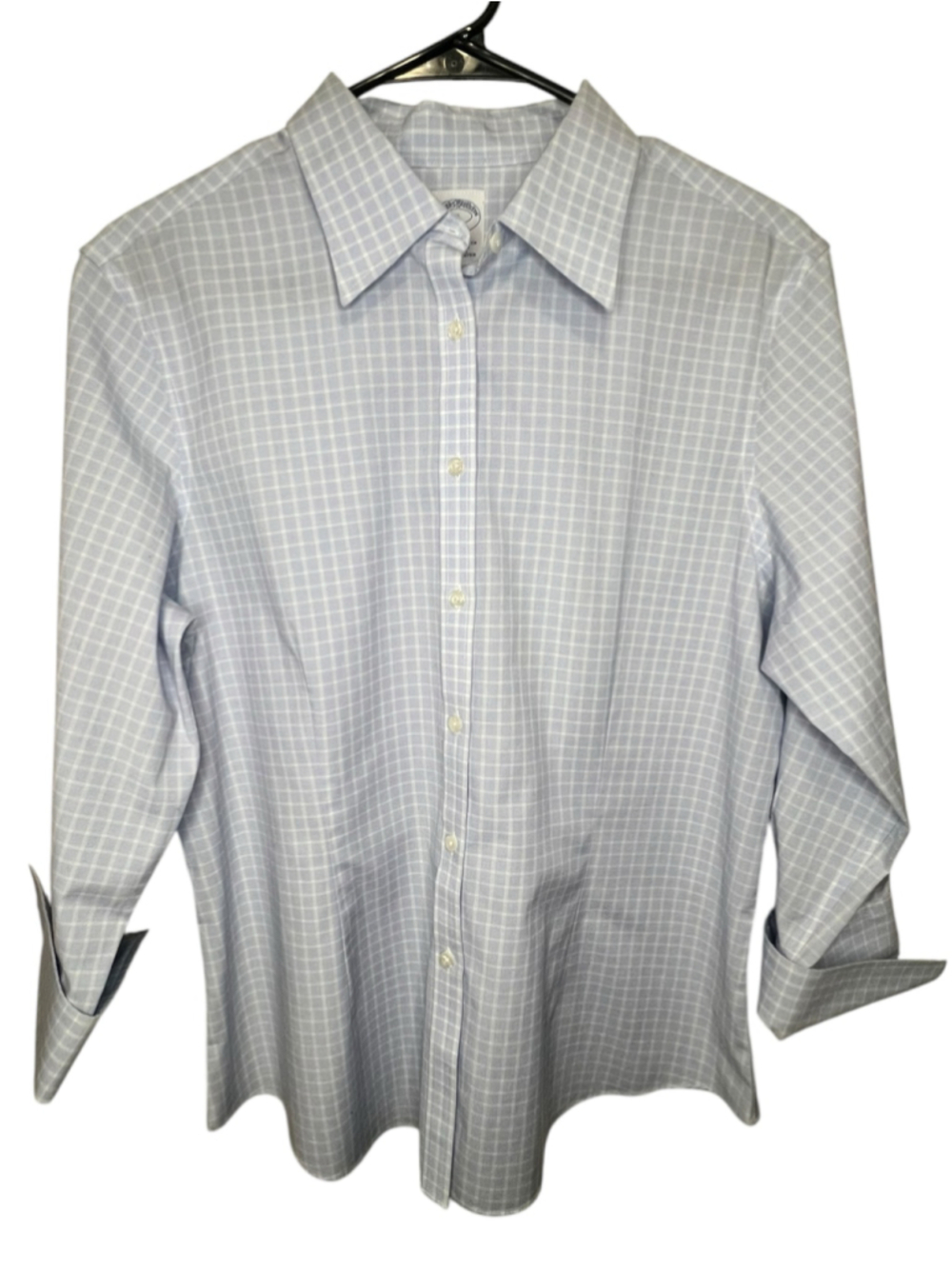 Brooks Brothers 1818 Blue Plaid Non-Iron Stretch Button Front 3/4 Sleeve Shirt